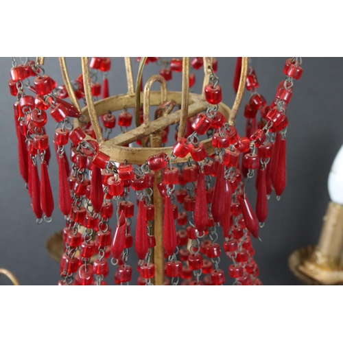 436 - Early 20th century Gilt Metal Electrolier, six branches with red glass effect beads and drops, 51cm ... 