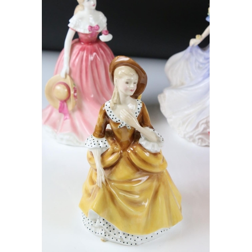 44 - Five Royal Doulton Figurines including Southern Belle HN2229, Sandra HN2275, Suzanne HN4098, Rebecca... 