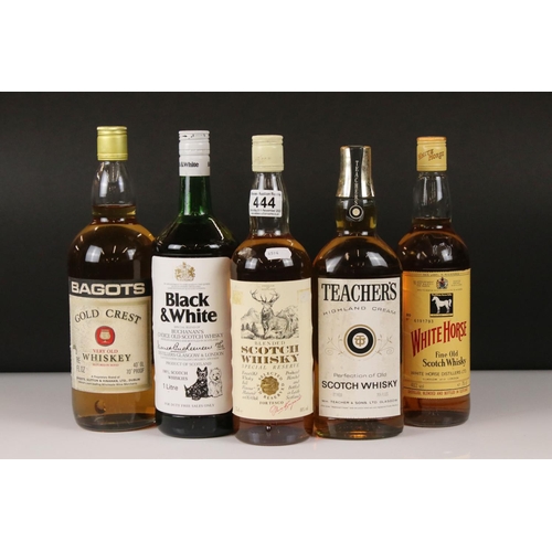 444 - Five bottles of scotch whisky to include Special Reserve, Teachers, Bagots (Irish Wisky), Black & Wh... 