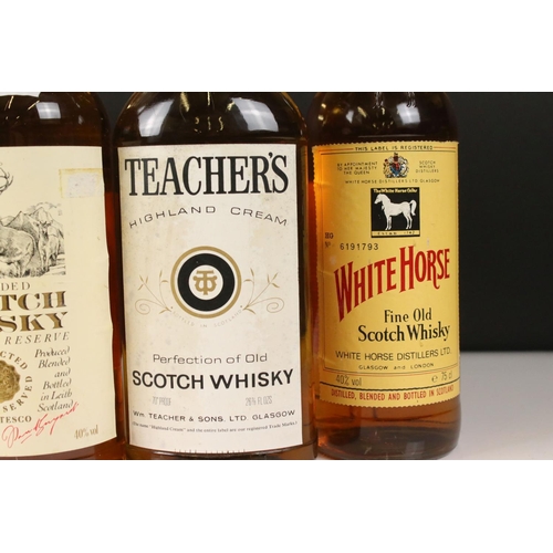 444 - Five bottles of scotch whisky to include Special Reserve, Teachers, Bagots (Irish Wisky), Black & Wh... 