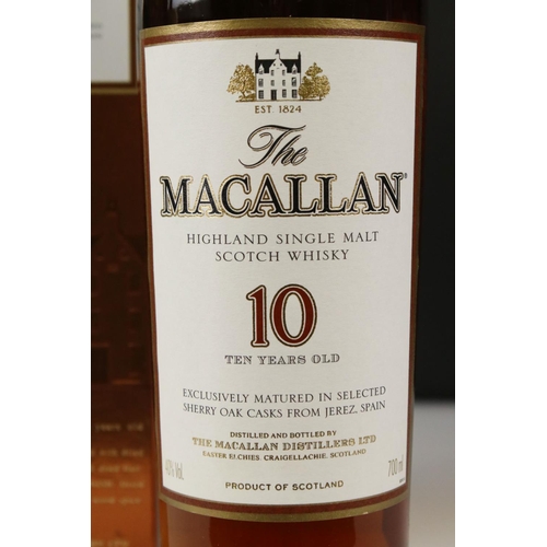 452 - Whisky - The Macallan 10 single malt whisky, ten years old, in unopened box, 700 ml, The Balvenie Do... 