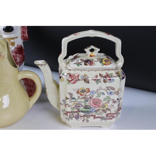 45A - Mixed Lot including Sarreguemines style Pig Jug, 22cm high, Mason's ' Nabob ' Tea Pot, Pair of Staff... 