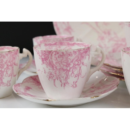 47 - Early 20th century Wileman part Tea Set decorated with pink flowers and foliage comprising 5 tea cup... 