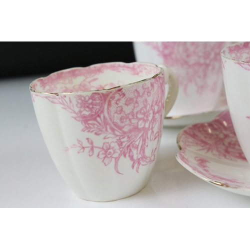 47 - Early 20th century Wileman part Tea Set decorated with pink flowers and foliage comprising 5 tea cup... 