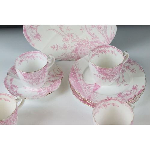 47 - Early 20th century Wileman part Tea Set decorated with pink flowers and foliage comprising 5 tea cup... 