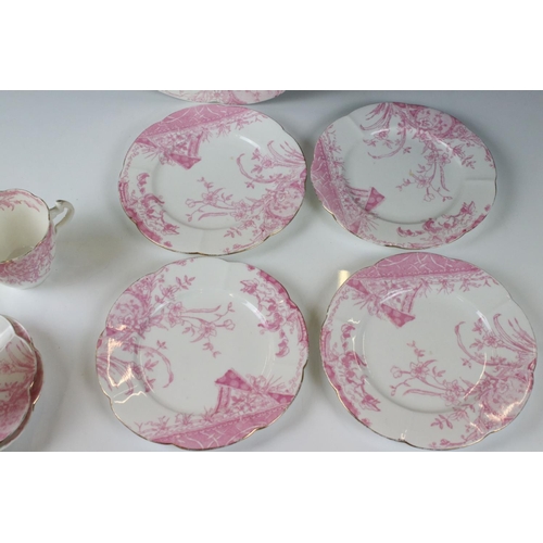 47 - Early 20th century Wileman part Tea Set decorated with pink flowers and foliage comprising 5 tea cup... 