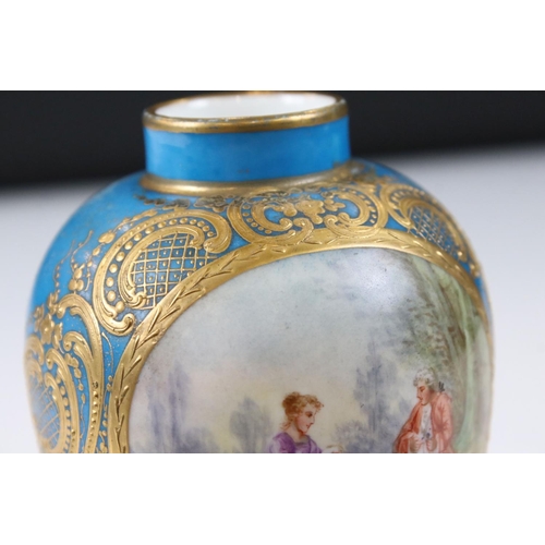 5 - Sevres porcelain Jar and Cover decorated with two panels depicting a courting couple and a lake scen... 