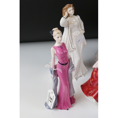 51 - Royal Doulton Stephanie Figurine together with Four Coalport Figurines including Pauline, Camilla, S... 