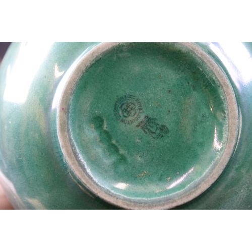 74 - Royal Doulton Stoneware Bowl decorated with an incised leaf pattern on a blue ground, 26cm diameter,... 