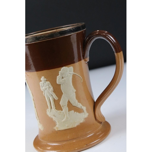 75 - Golf interest - Royal Doulton Salt-glazed Stoneware Tankard with moulded decoration of Golfers, impr... 