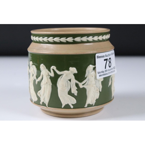 78 - Early 20th century Copeland Late Spode Jar with moulded decoration of dancing Grecian ladies on a gr... 