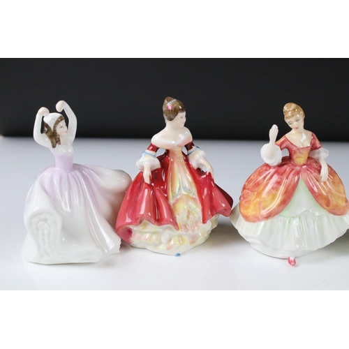 81 - Six Small Royal Doulton Figurines including Christine HN3269, Southern Belle HN3174, Fair Lady HN321... 