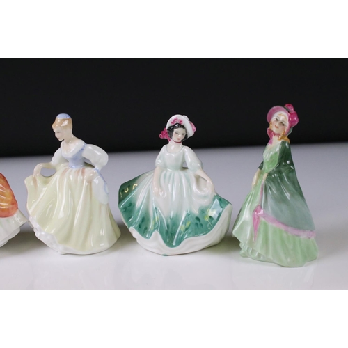 81 - Six Small Royal Doulton Figurines including Christine HN3269, Southern Belle HN3174, Fair Lady HN321... 