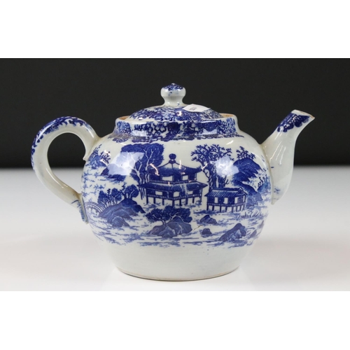 9 - Chinese Export Blue and White Teapot with twisted handle and white metal spout, 15cm high together w... 