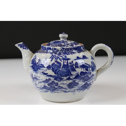 9 - Chinese Export Blue and White Teapot with twisted handle and white metal spout, 15cm high together w... 