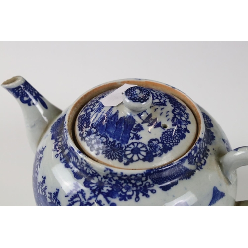 9 - Chinese Export Blue and White Teapot with twisted handle and white metal spout, 15cm high together w... 