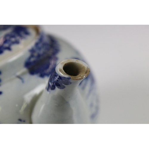 9 - Chinese Export Blue and White Teapot with twisted handle and white metal spout, 15cm high together w... 