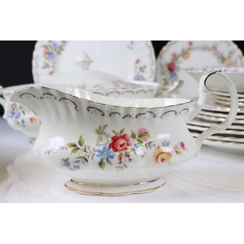 97 - Royal Albert ' Jubilee Rose ' Dinner ware including Gravy Jug and Stand, 2 Lidded Tureens, 4 Dinner ... 