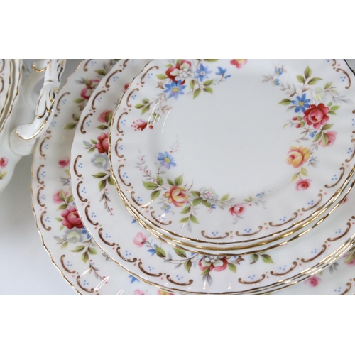 97 - Royal Albert ' Jubilee Rose ' Dinner ware including Gravy Jug and Stand, 2 Lidded Tureens, 4 Dinner ... 