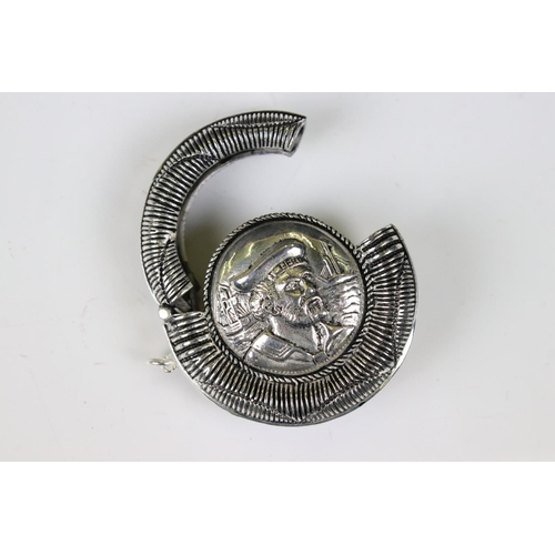 194 - Silver plated round vesta case with embossed naval figure