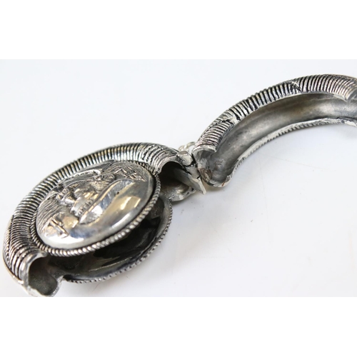 194 - Silver plated round vesta case with embossed naval figure