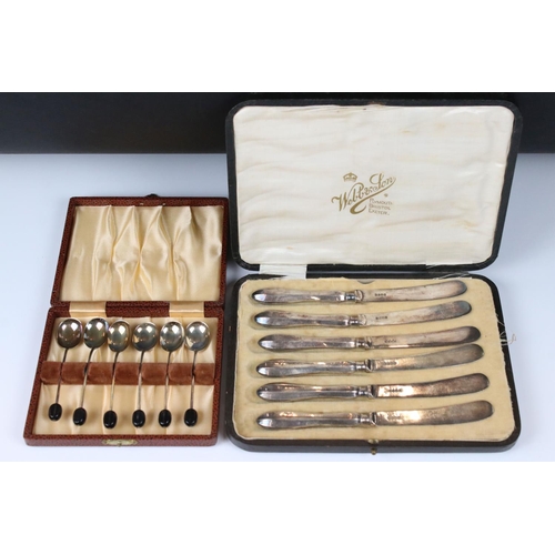 206 - A cased set of six fully hallmarked sterling silver coffee bean spoons together with a set of hallma... 