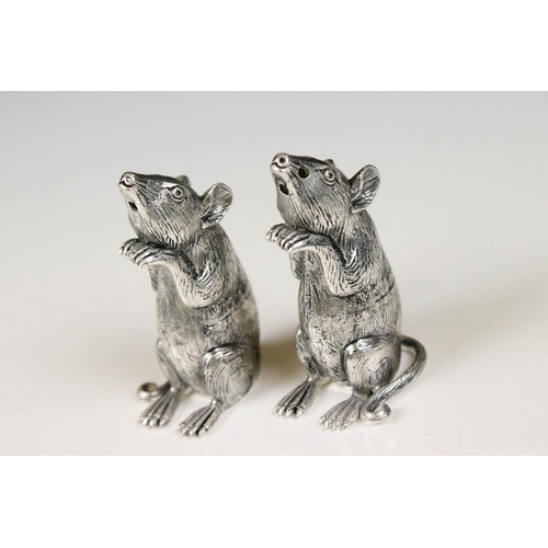 221 - Pair of 925 Silver Plated Cruets in the form of Seated Mice, 5.5cm high