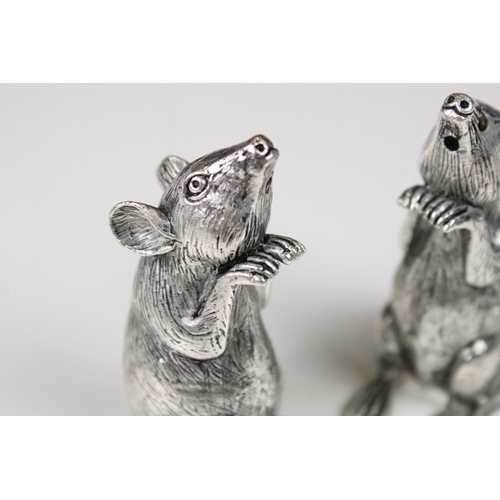 221 - Pair of 925 Silver Plated Cruets in the form of Seated Mice, 5.5cm high