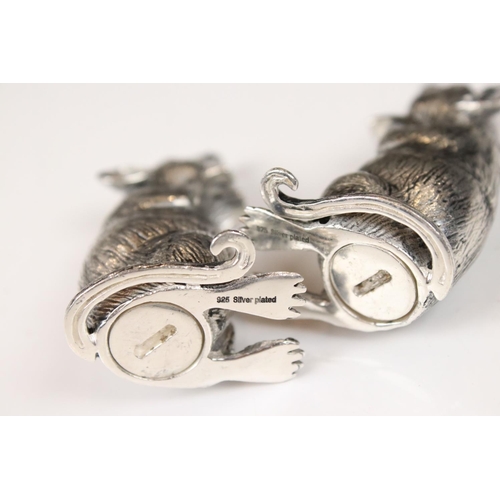 221 - Pair of 925 Silver Plated Cruets in the form of Seated Mice, 5.5cm high