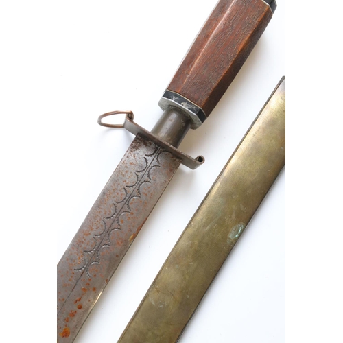 240 - A vintage scouting / sheath knife in leather scabbard together with an asian knife in brass scabbard... 