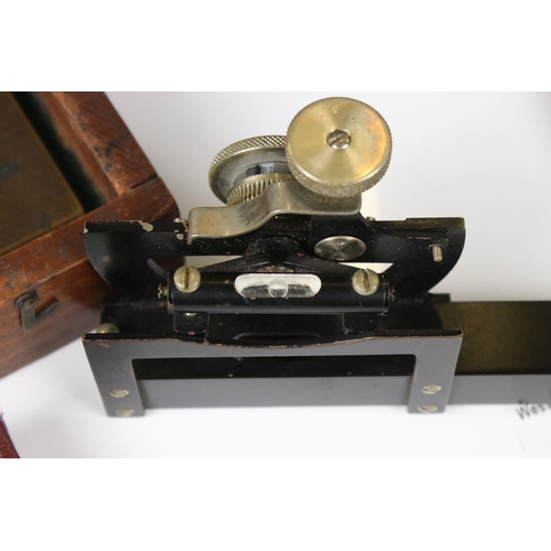 246 - A small group of collectables to include a leather cased Stanley clinometer and a wooden cased brass... 