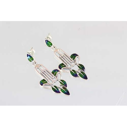 250 - Pair of silver and enamel arts and crafts style drop earrings