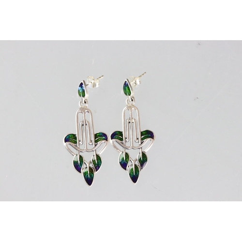 250 - Pair of silver and enamel arts and crafts style drop earrings