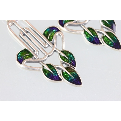 250 - Pair of silver and enamel arts and crafts style drop earrings