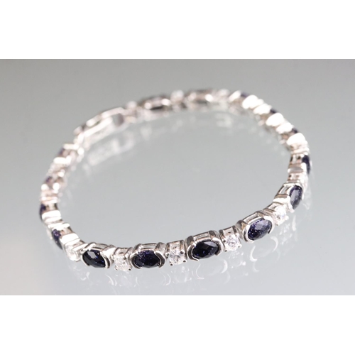 254 - Silver, CZ & sapphire line bracelet