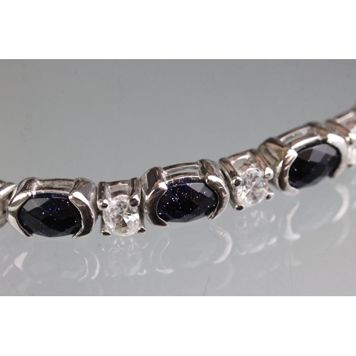 254 - Silver, CZ & sapphire line bracelet