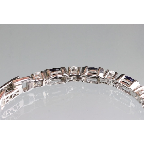 254 - Silver, CZ & sapphire line bracelet