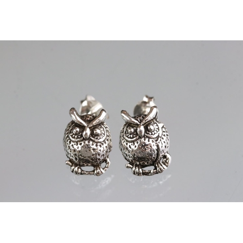 262 - Pair of silver owl shaped stud earrings