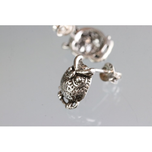 262 - Pair of silver owl shaped stud earrings