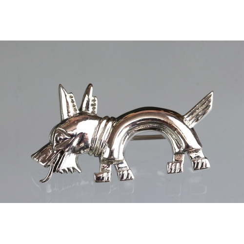 263 - Unusual silver contemporary dog brooch