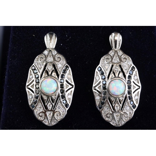 268 - Pair of silver Art Deco style earrings, set with sapphires & CZs