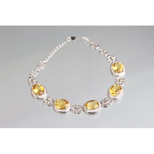 269 - Silver, citrine & CZ line bracelet