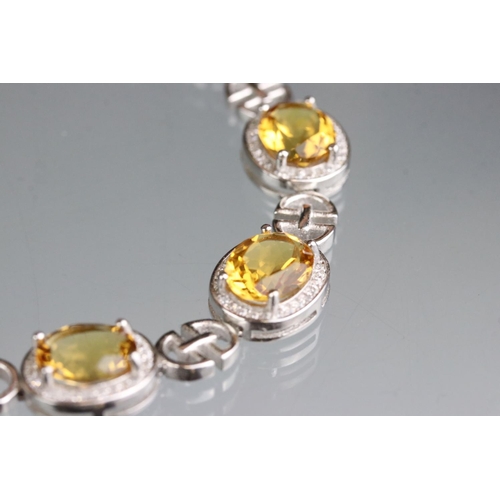 269 - Silver, citrine & CZ line bracelet