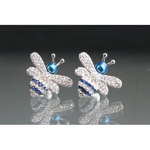 270 - Pair of silver and CZ earrings in the form of bees