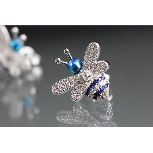 270 - Pair of silver and CZ earrings in the form of bees