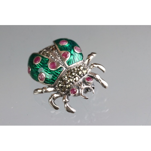 273 - Silver and enamel ladybird brooch, set with rubies