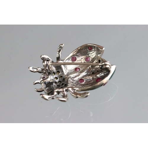 273 - Silver and enamel ladybird brooch, set with rubies