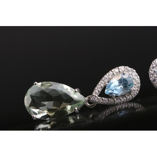 276 - Pair of large aquamarine and CZ drop earrings