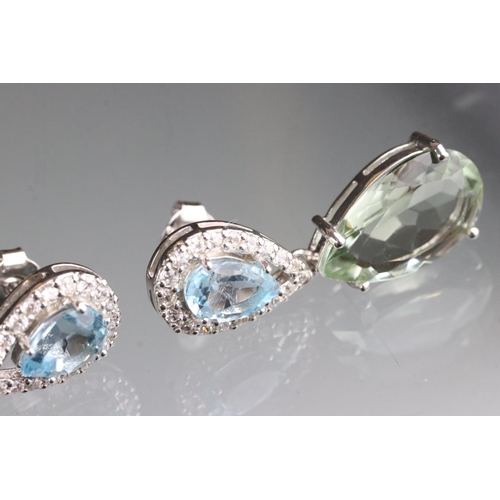 276 - Pair of large aquamarine and CZ drop earrings