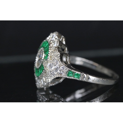 286 - Silver, CZ and emerald Art Deco style dress ring